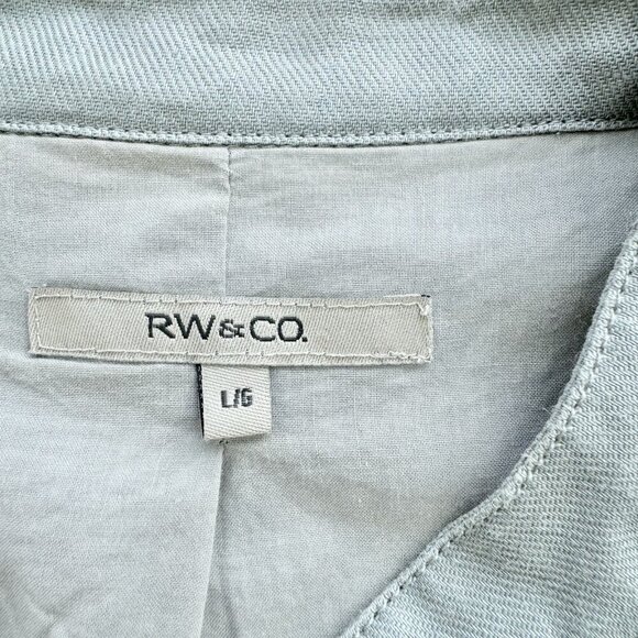 RW & CO Women’s Vintage Grey Jacket Short Sleeve Ruffled Collar 100% Ramie Large - Picture 14 of 15